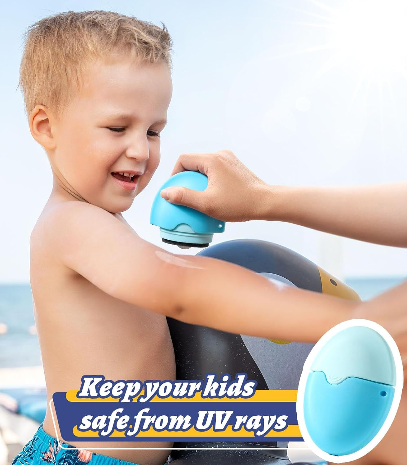 Sunscreen Applicator for Kids, Adults & Families - BPA Free & Refillable, Sunblock Buddy Brush Set with Protective Caps, Sun Lotion Applicator Sun Cream Brush (Blue)