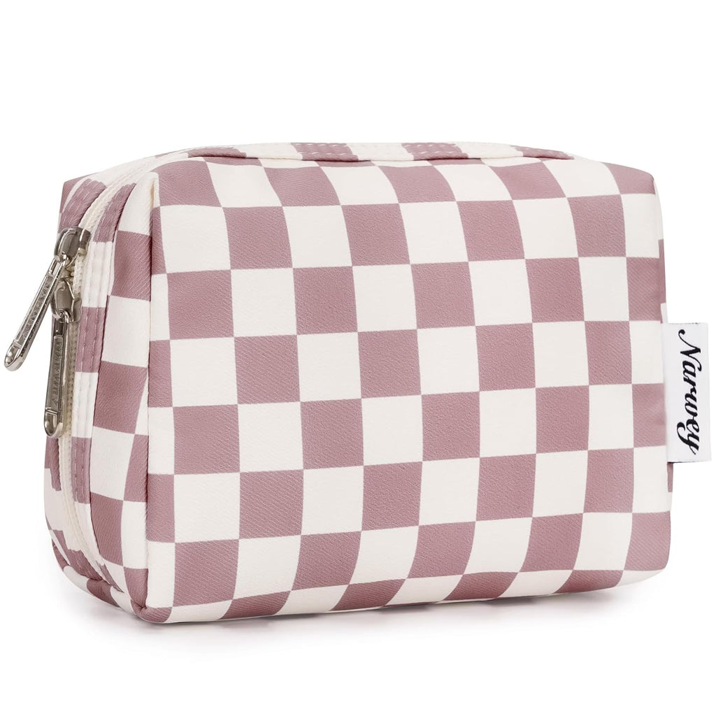 Checkered Makeup Bag Travel Cosmetic Bag Organizer Toiletry Bag Make up Bags with Compartments for Women Girls (Large, Light Checkerboard)