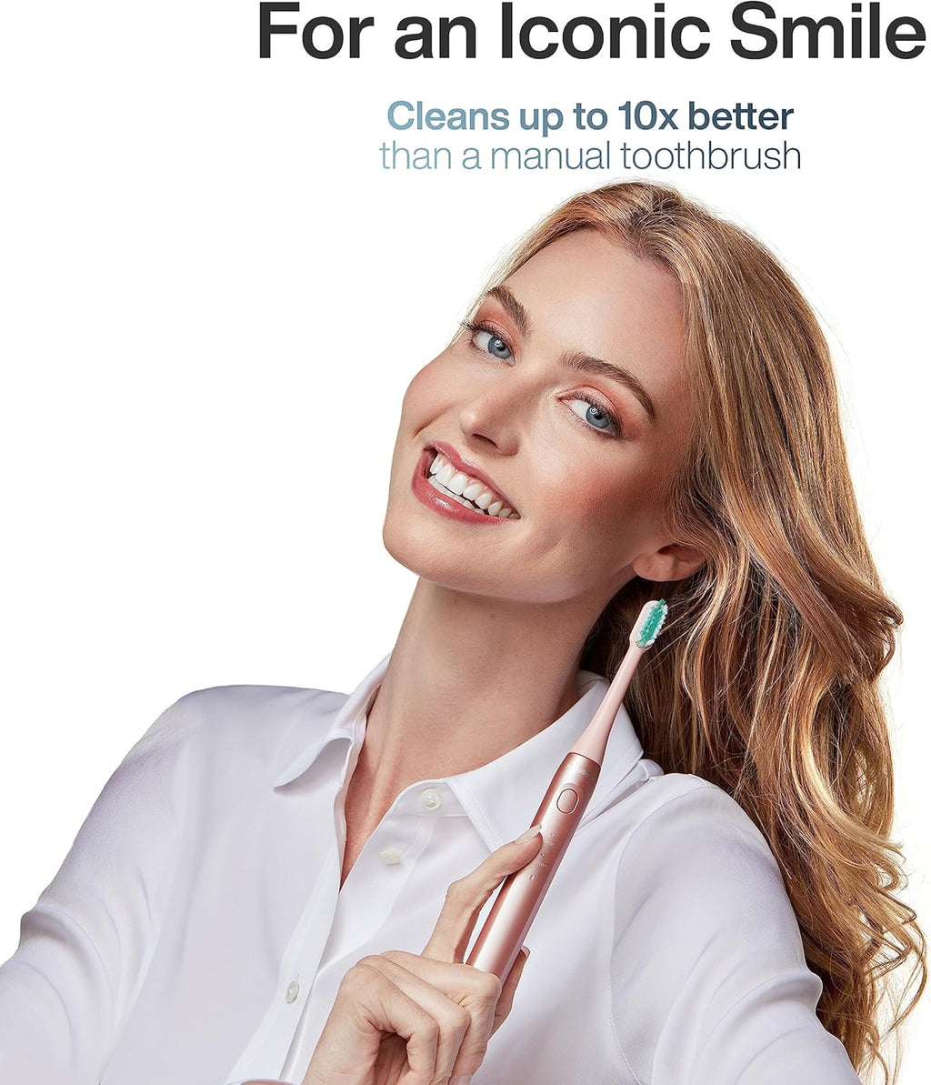 Icon Ada-Accepted Rechargeable Toothbrush | Magnetic Holder & Slim Travel Case | 2 Brushing Modes & Smart Timers | Gentle Micro-Vibrations (Blush)