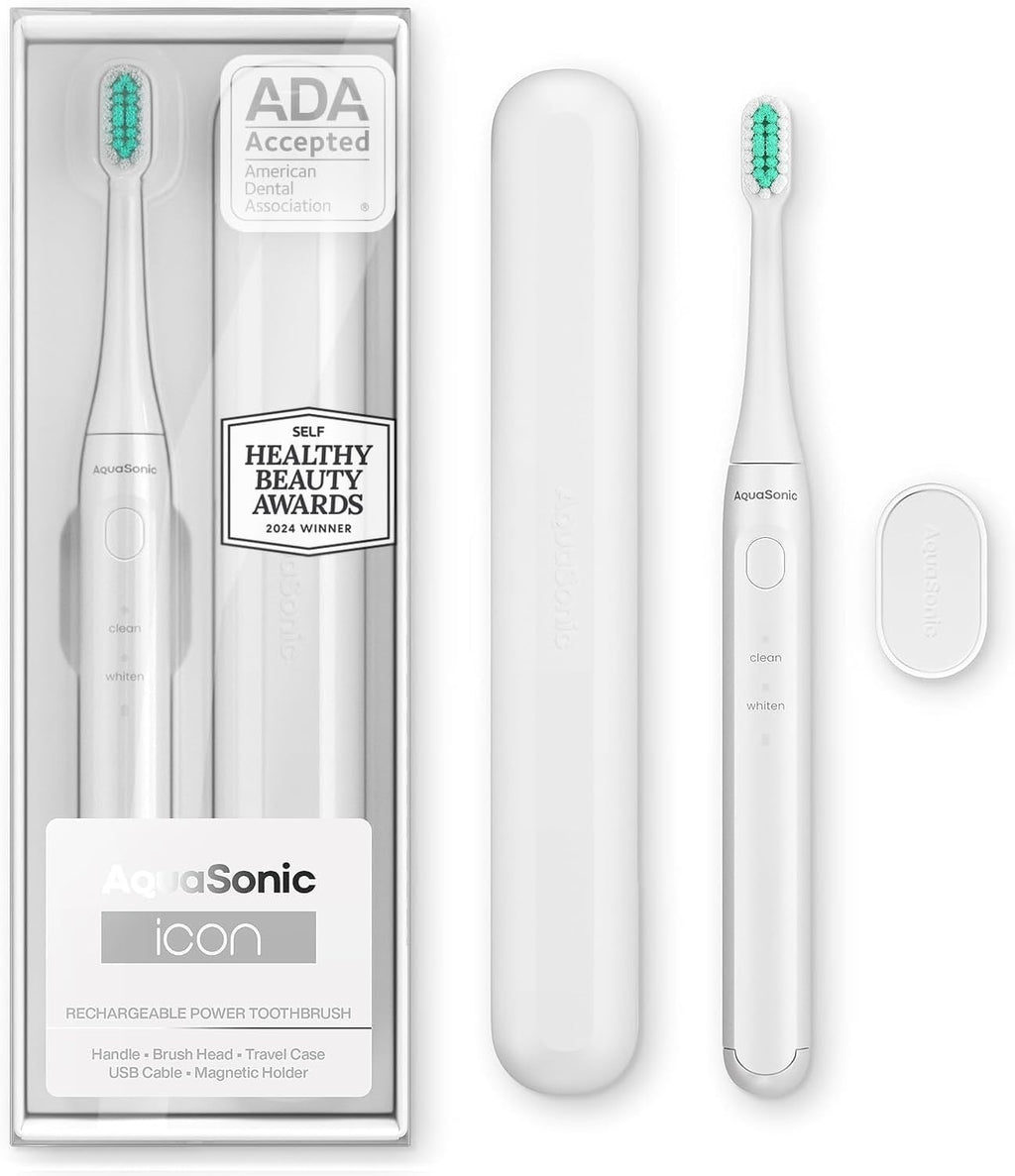 Icon Ada-Accepted Rechargeable Toothbrush | Magnetic Holder & Slim Travel Case | 2 Brushing Modes & Smart Timers | Gentle Micro-Vibrations (Blush)