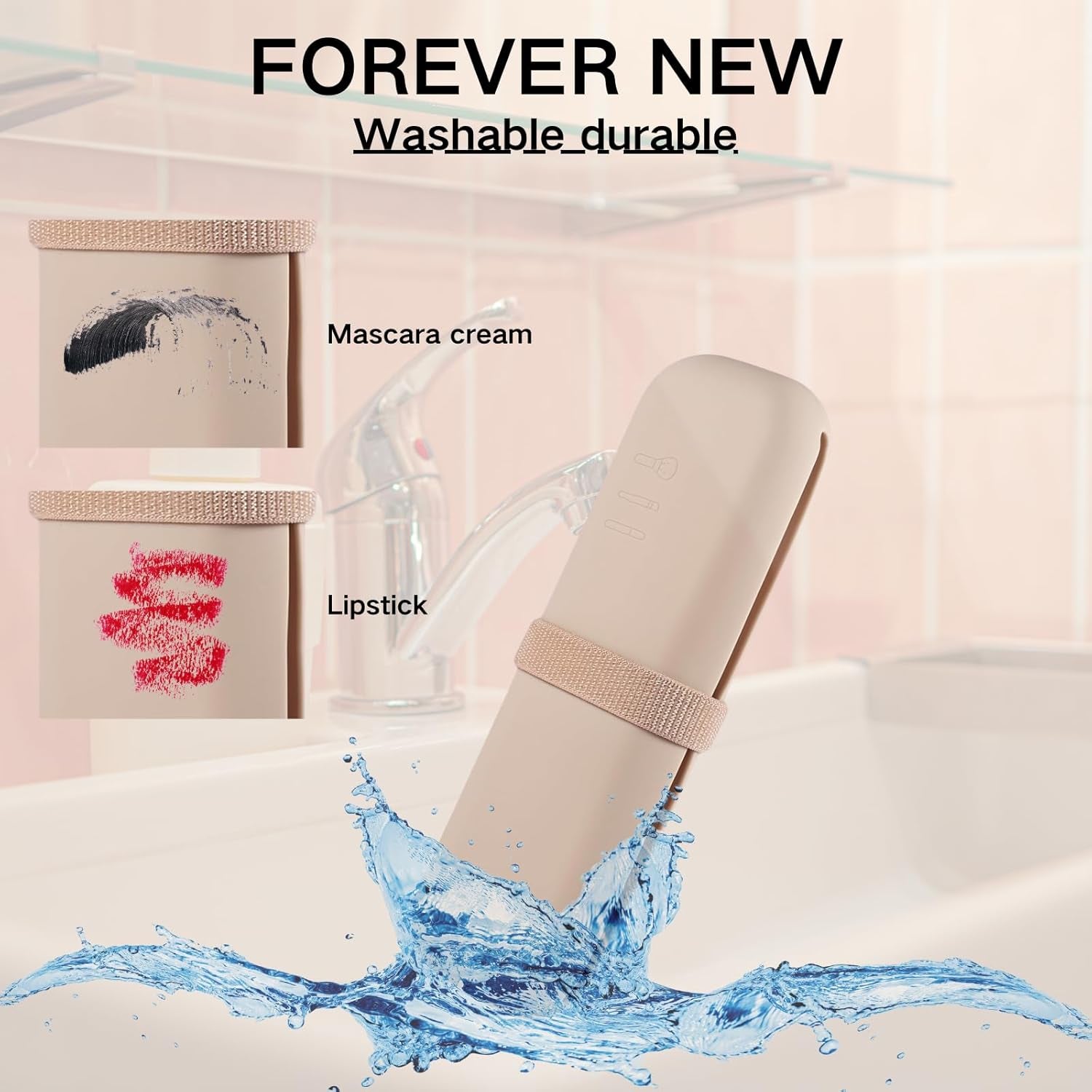 Silicone Makeup Brush Holder Travel Case - No Smell Nylon Strap Closure | Water-Resistant Brush Organizer for Travel Makeup Brushes Storage-Khaki