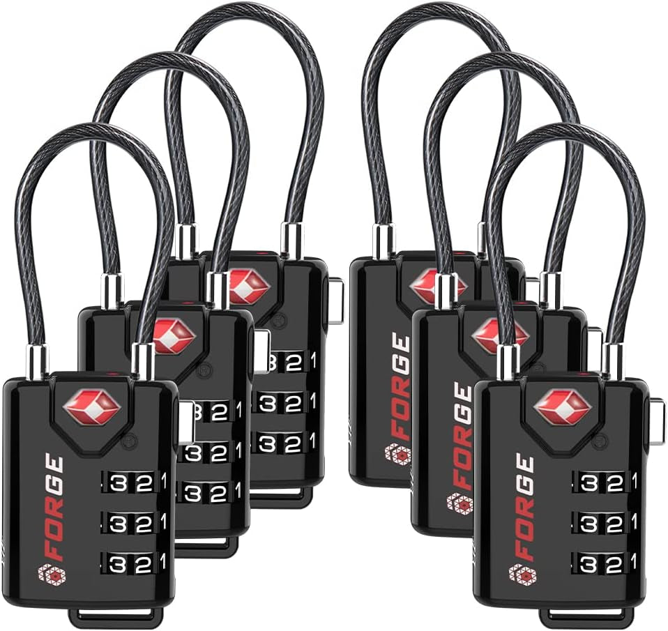 TSA Approved Cable Luggage Locks, Re-Settable Combination with Alloy Body, Black 2 Locks.