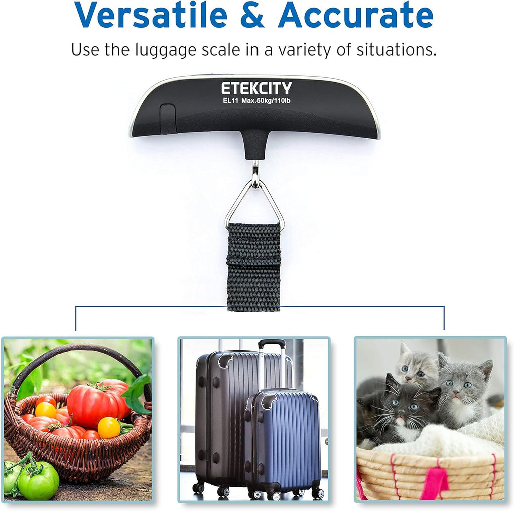 Luggage Scale for Travel Essentials, Digital Suitcase Weight Scale with Hook, Portable Hanging Baggage Scale for Airplane Travel Essentials, 110 Pounds, Battery Included