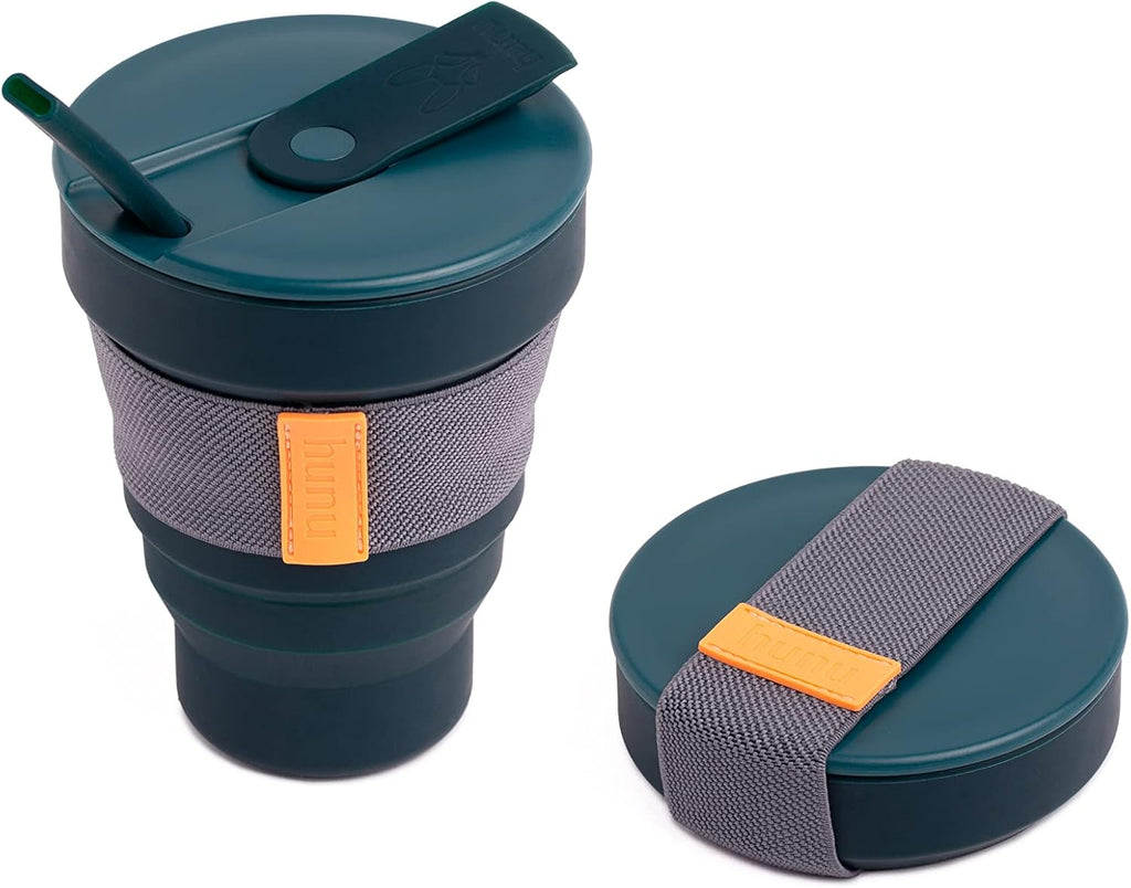 Collapsible Coffee Cup with Lid - Reusable & Microwave Safe Silicone Collapsible Cup, Foldable Cup, Portable Coffee Travel Mug/Camping Cup (12OZ, Warm Grey)*Straw Sold Separately*