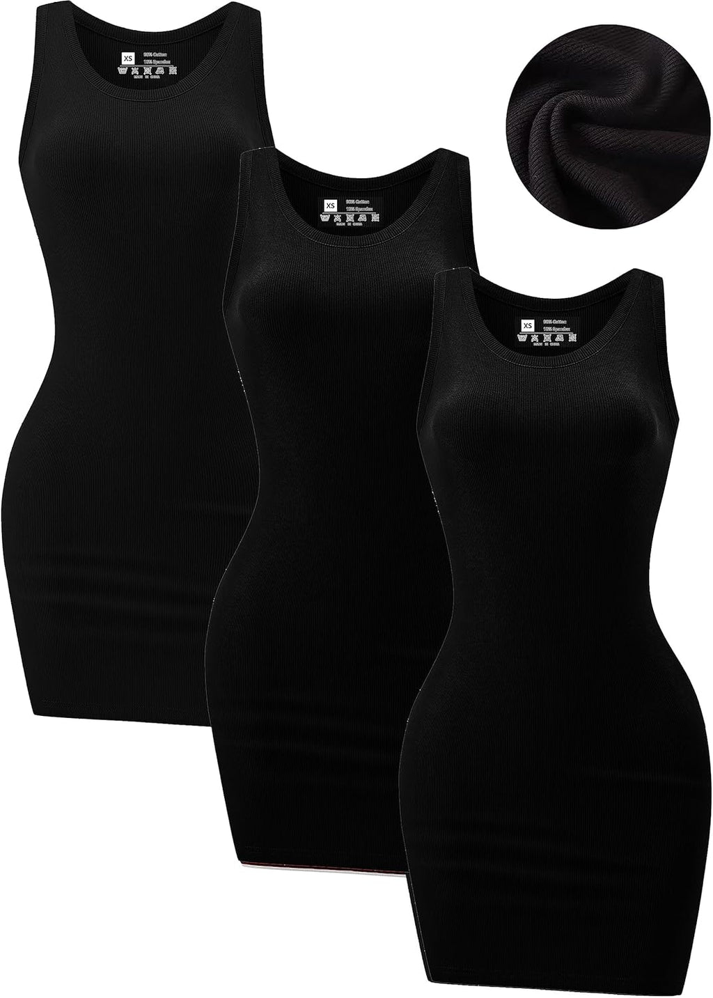 3 Pack Summer Dresses for Women 2026 Ribbed Crewneck Tank Top Dress Sleeveless Sundress Basic Bodycon Mini Dress