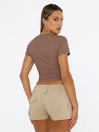 Womens Short Sleeve T Shirts Summer Crop Tops Basic Slim Fit Gym Workout Y2K Clothes