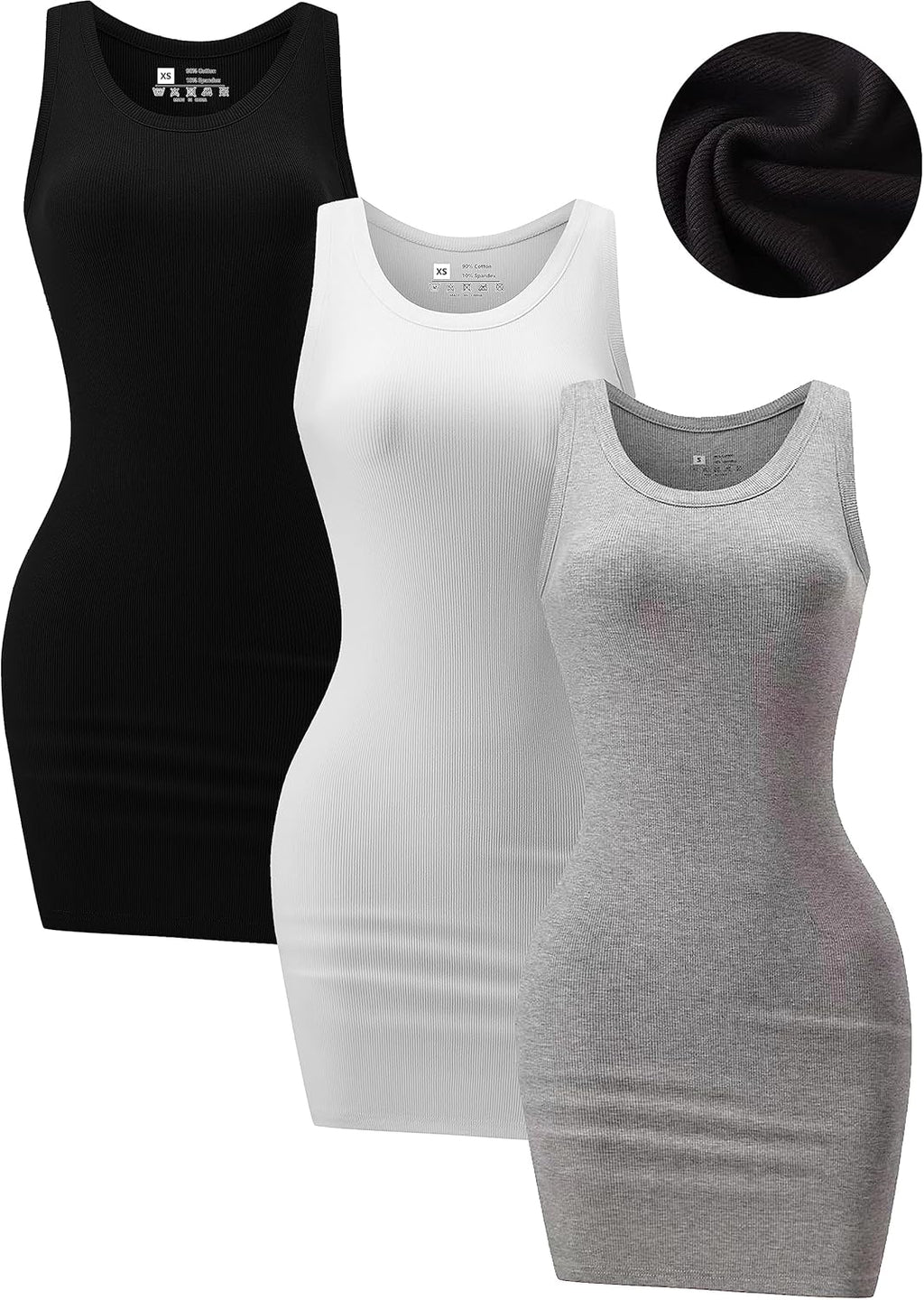 3 Pack Summer Dresses for Women 2026 Ribbed Crewneck Tank Top Dress Sleeveless Sundress Basic Bodycon Mini Dress