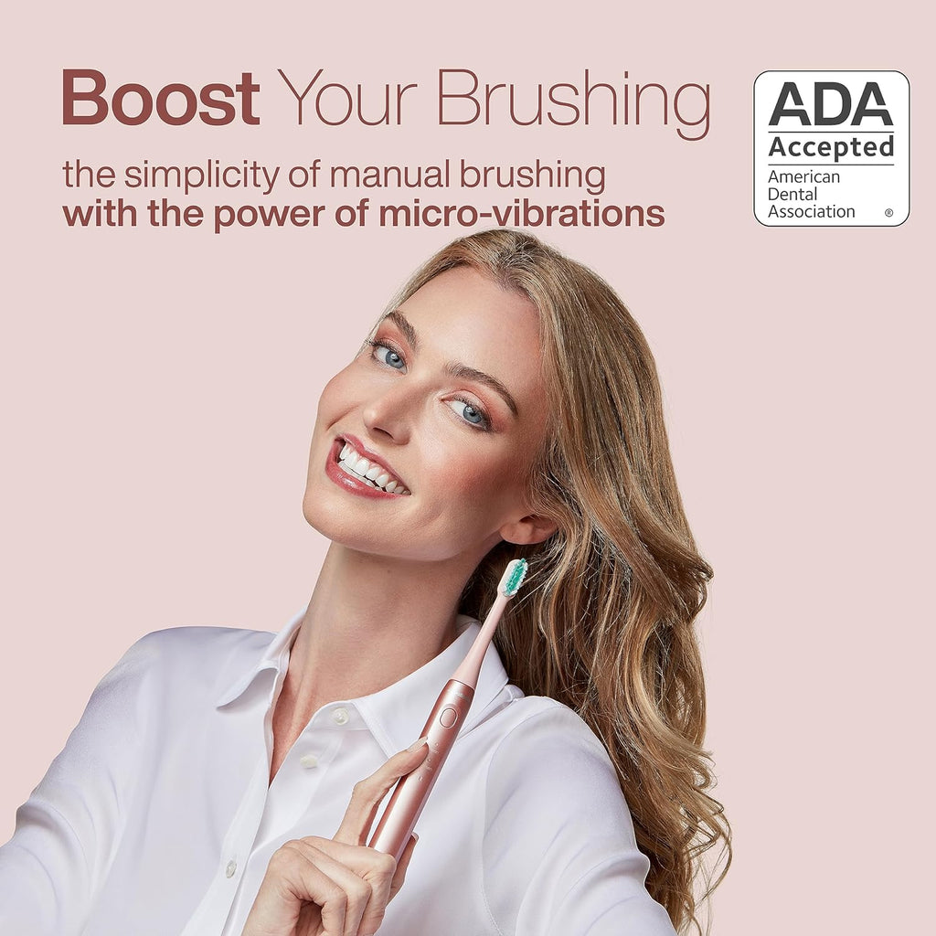 Icon Ada-Accepted Rechargeable Toothbrush | Magnetic Holder & Slim Travel Case | 2 Brushing Modes & Smart Timers | Gentle Micro-Vibrations (Blush)