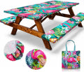 6Ft Polyester Picnic Table Cover with Bench Covers Windproof & Waterproof Tablecloth, Perfect for Camping Gifts & RV Essentials, Cool Camping Gadgets, with Carrying Bag, 72X30 Inches, 4Pcs