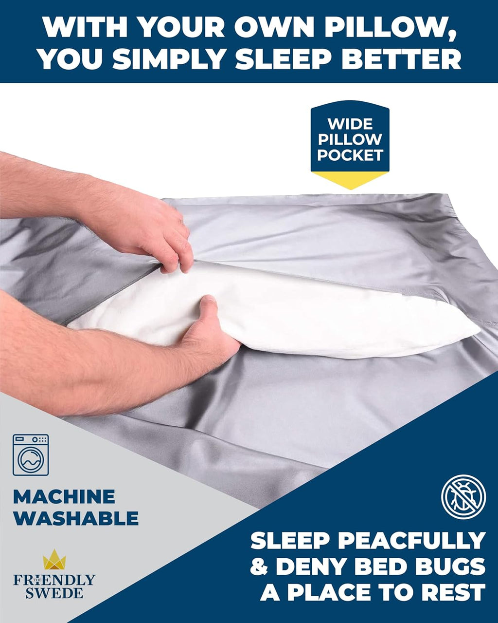 Sleeping Bag Liner Ultralight - Thin Travel Sheets for Hotel W Full Length Zipper; Silky Feel Camping Sheets & Adult Sleep Sack for Backpacking; Travel Sleeping Bag - Grey (Zipper)