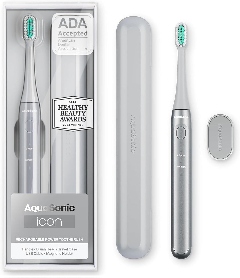 Icon Ada-Accepted Rechargeable Toothbrush | Magnetic Holder & Slim Travel Case | 2 Brushing Modes & Smart Timers | Gentle Micro-Vibrations (Blush)