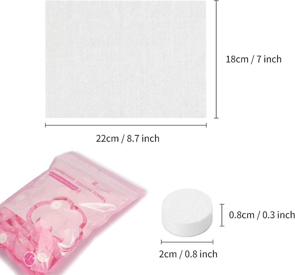 Compressed Towel 100 PCS Mini Tablets Disposable Portable Face Towel Cotton Coin Tissue for Travel, Camping, Hiking, Sport, Beauty Salon, Home Hand Wipes and Other Outdoor Activities Pink