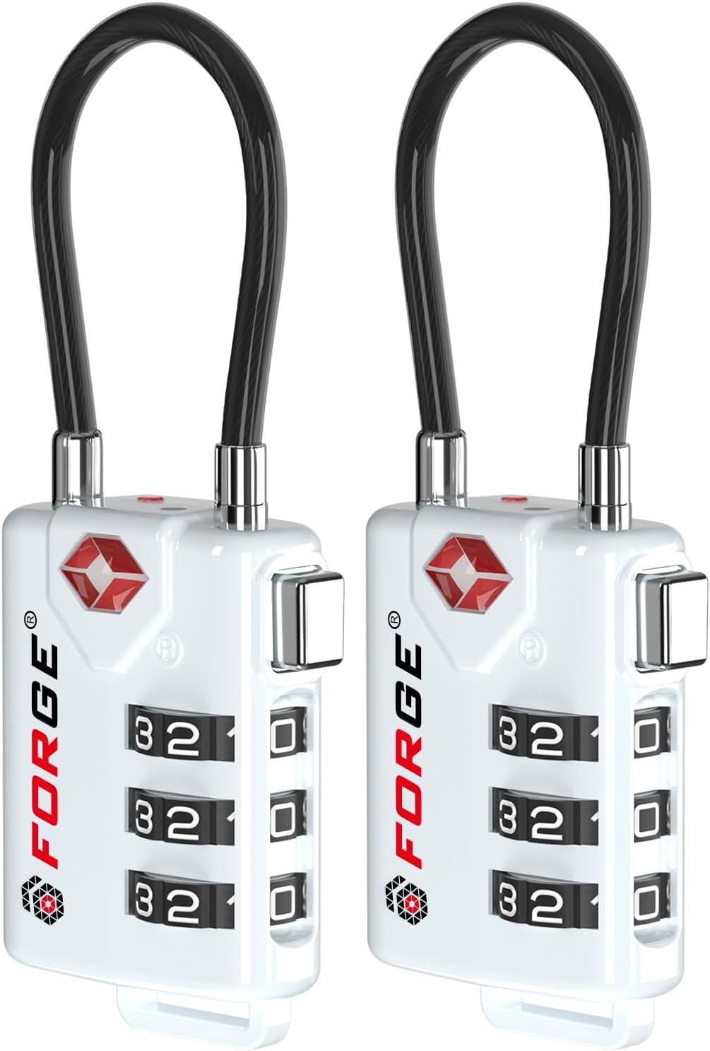 TSA Approved Cable Luggage Locks, Re-Settable Combination with Alloy Body, Black 2 Locks.