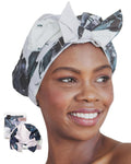 Luxury Shower Caps for Women Reusable Waterproof - Flexi Satin Lined, Large Shower Cap for Men, Non-Slip, Quick-Dry, Adjustable, Stylish Hair Cap for Long & Short Hair - Terracotta Checker