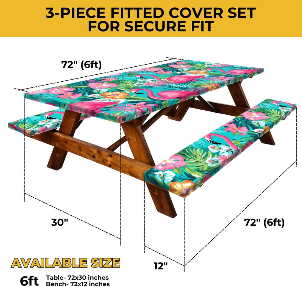 6Ft Polyester Picnic Table Cover with Bench Covers Windproof & Waterproof Tablecloth, Perfect for Camping Gifts & RV Essentials, Cool Camping Gadgets, with Carrying Bag, 72X30 Inches, 4Pcs