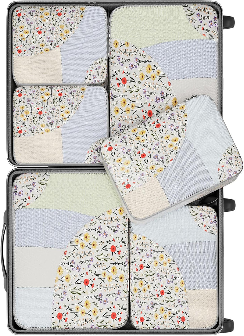 6 Set Packing Cubes for Travel, 3 Various Sizes(Large,Medium,Small), Luggage Organizer Bags for Travel Accessories Travel Essentials, Travel Cubes for Carry on Suitcases (Cream)