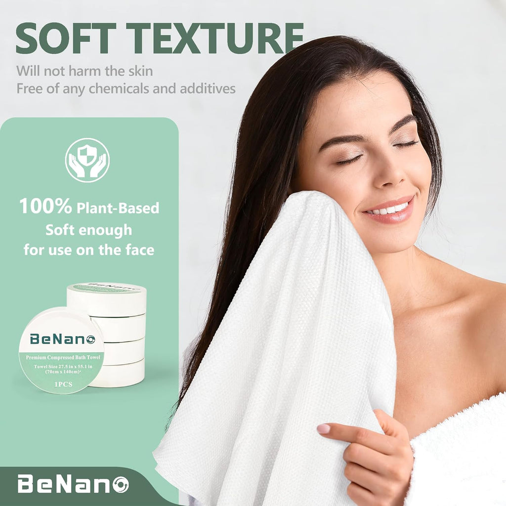 Premium Compressed Towel Tablets Disposable Towel 55.1 in X 27.5 in Large Bath Towel Travel Towel Reusable for Hotel Camping Sports Hiking Beach Swimming Vacation (55.1" X 27.5" (5 Pack))
