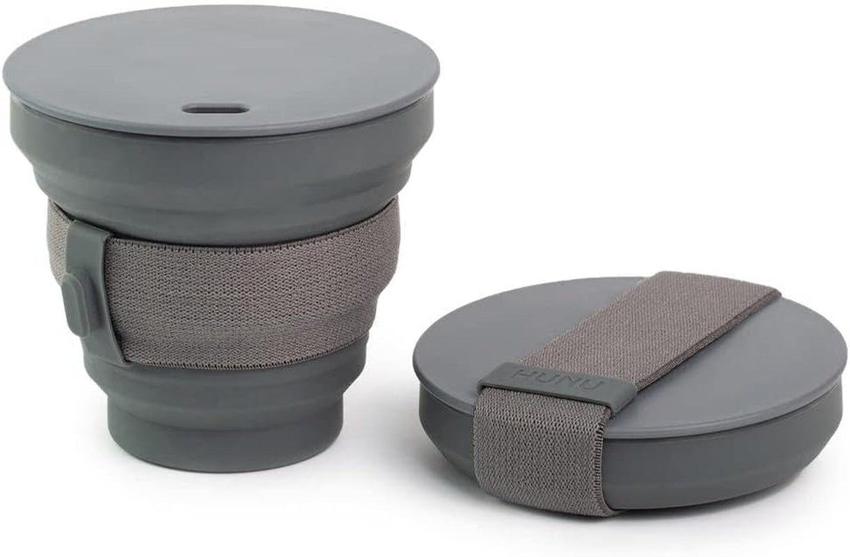 Collapsible Coffee Cup with Lid - Reusable & Microwave Safe Silicone Collapsible Cup, Foldable Cup, Portable Coffee Travel Mug/Camping Cup (12OZ, Warm Grey)*Straw Sold Separately*