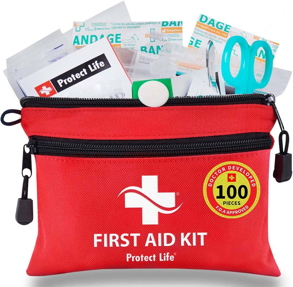 First Aid Kit for Home/Business, HSA/FSA Eligible Emergency Kit | Mini Travel First Aid Kit | Camping First Aid Kit Hiking | Small First Aid Kit for Car | Survival Medical Kit - 100Pcs