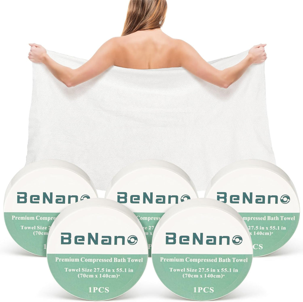 Premium Compressed Towel Tablets Disposable Towel 55.1 in X 27.5 in Large Bath Towel Travel Towel Reusable for Hotel Camping Sports Hiking Beach Swimming Vacation (55.1" X 27.5" (5 Pack))