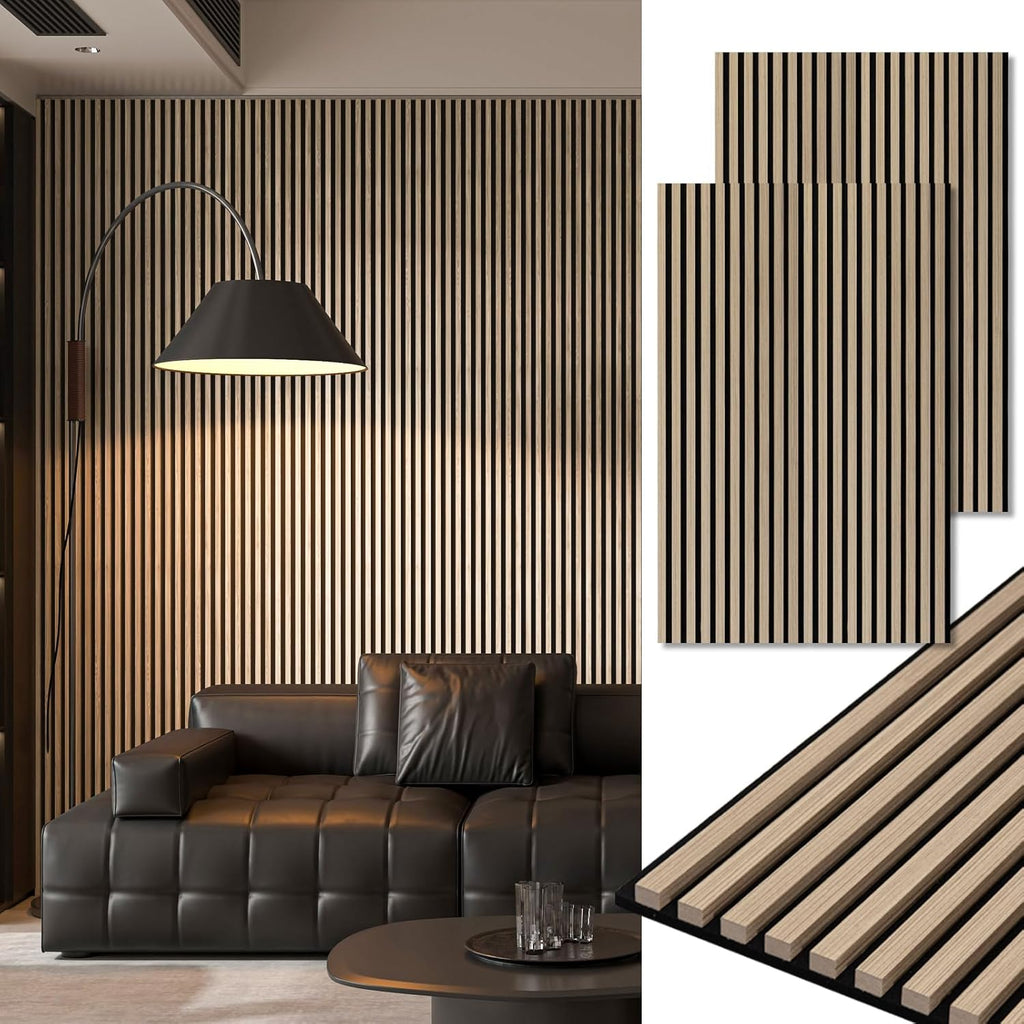 2-Pack 108" X 12" Acoustic Wood Panels for Wall, Soundproof Wood Slat Panel for Wall and Ceiling, 3D Fluted Sound Absorbing Paneling for Interior Wall Decor, Living Room, Bedroom - Blackwood
