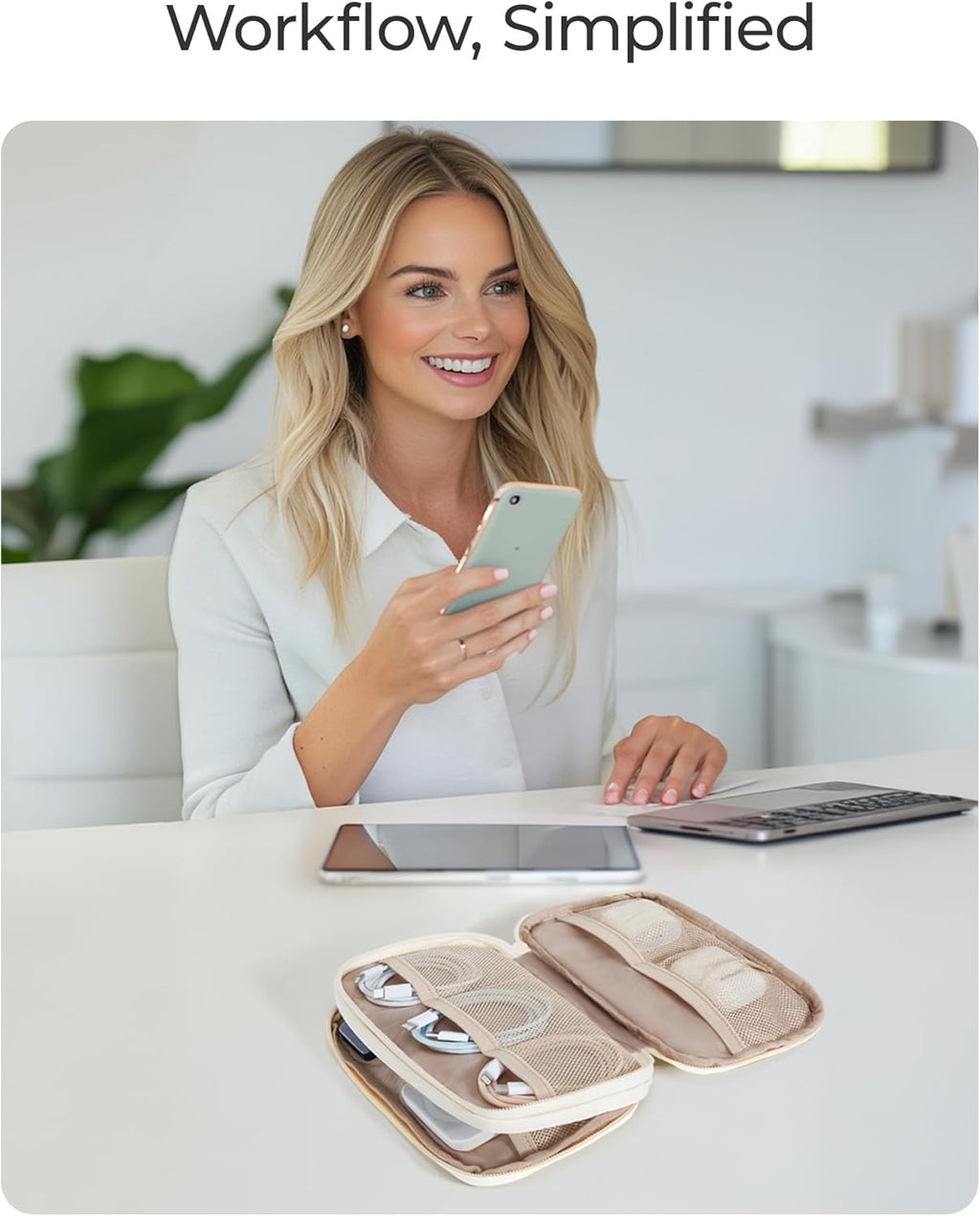 Electronics Organizer Travel Case, Cord Organizer for Travel, Travel Essentials for Women, Cable Organizer Pouch, Tech Organizer as Travel Accessories for Charger, Phone, Beige