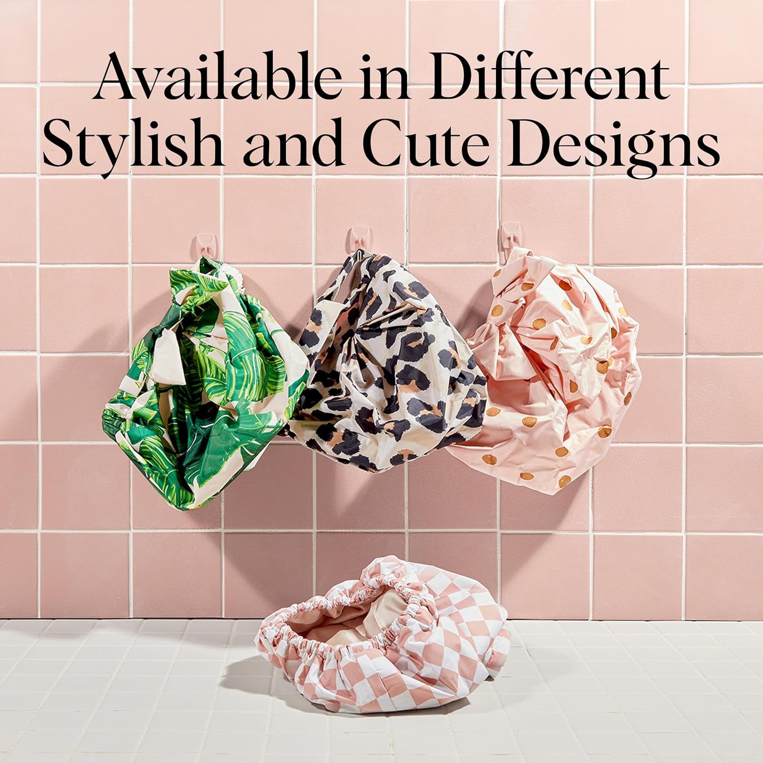Luxury Shower Caps for Women Reusable Waterproof - Flexi Satin Lined, Large Shower Cap for Men, Non-Slip, Quick-Dry, Adjustable, Stylish Hair Cap for Long & Short Hair - Terracotta Checker