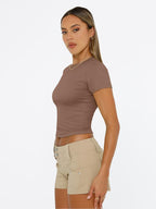 Womens Short Sleeve T Shirts Summer Crop Tops Basic Slim Fit Gym Workout Y2K Clothes