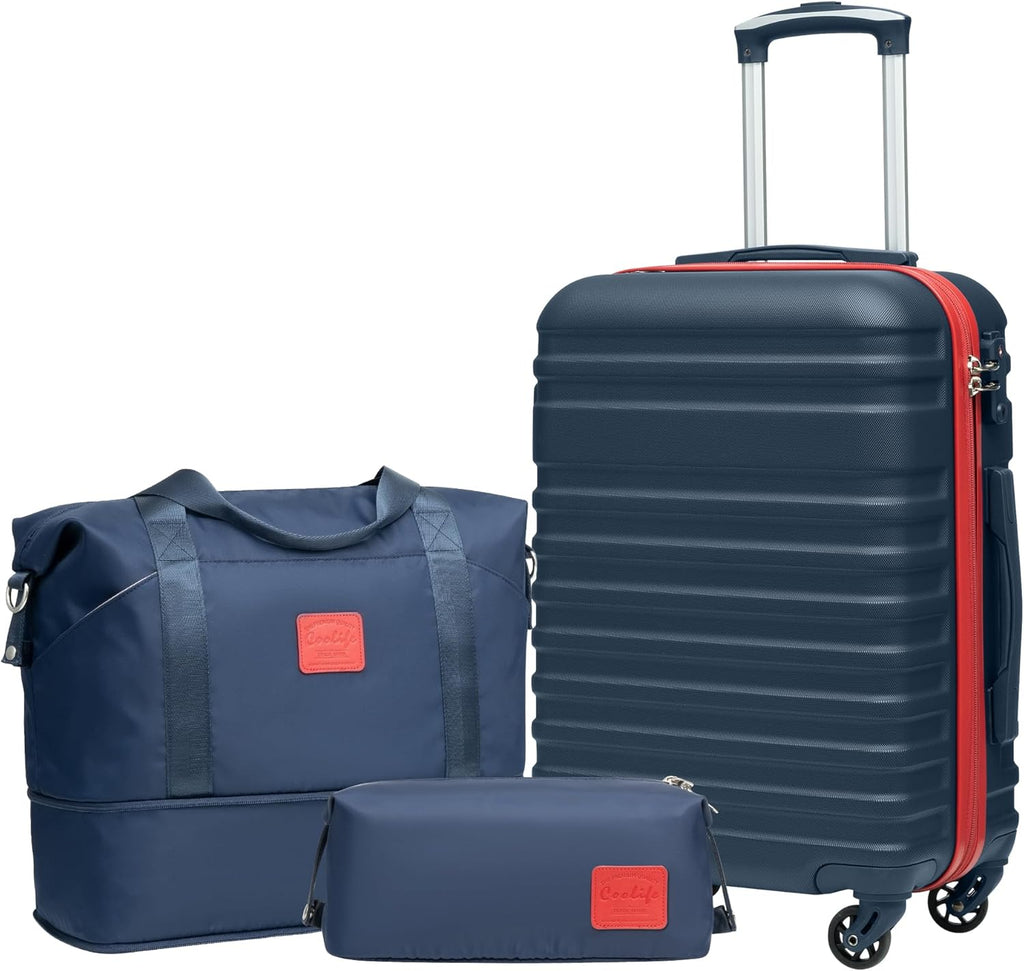 Suitcase Set 3 Piece Carry on Hardside Luggage with TSA Lock Spinner Wheels (White, S(20In))