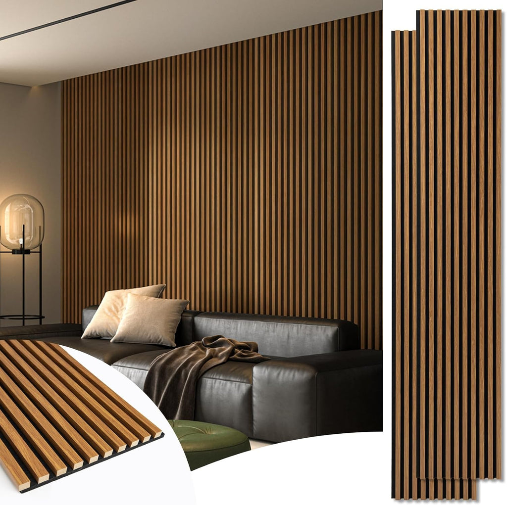 2-Pack 108" X 12" Acoustic Wood Panels for Wall, Soundproof Wood Slat Panel for Wall and Ceiling, 3D Fluted Sound Absorbing Paneling for Interior Wall Decor, Living Room, Bedroom - Blackwood