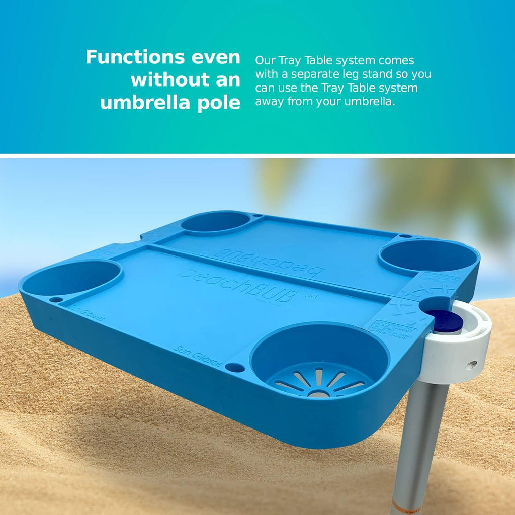 Tray Table System with 4 Cup Holders - Beach Trip Must Have for Vacation - Easy Clip on & Clip off Umbrella