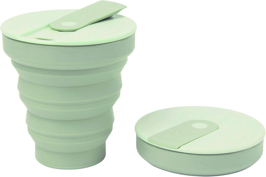 Collapsible Coffee Cup with Lid - Reusable & Microwave Safe Silicone Collapsible Cup, Foldable Cup, Portable Coffee Travel Mug/Camping Cup (12OZ, Warm Grey)*Straw Sold Separately*