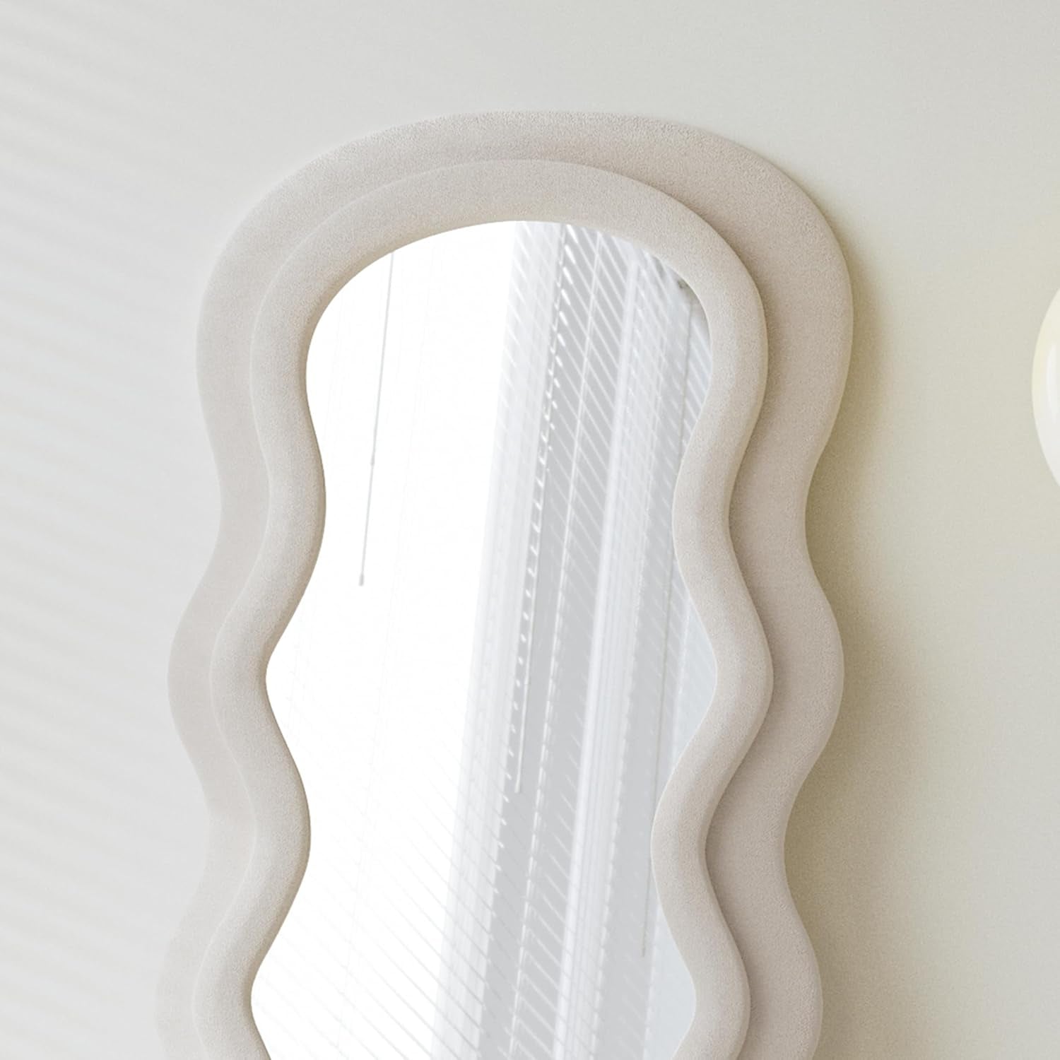 Full Length Mirror, 63" X 24"Irregular Wavy Mirror, Large Floor Length Mirrors Wall Mounted, Standing Wavy Mirrors with Flannel Wrapped Wooden Frame for Bedroom/Living Room, White