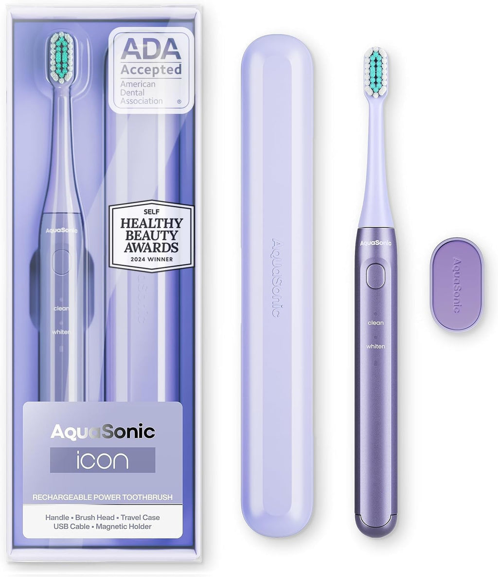 Icon Ada-Accepted Rechargeable Toothbrush | Magnetic Holder & Slim Travel Case | 2 Brushing Modes & Smart Timers | Gentle Micro-Vibrations (Blush)