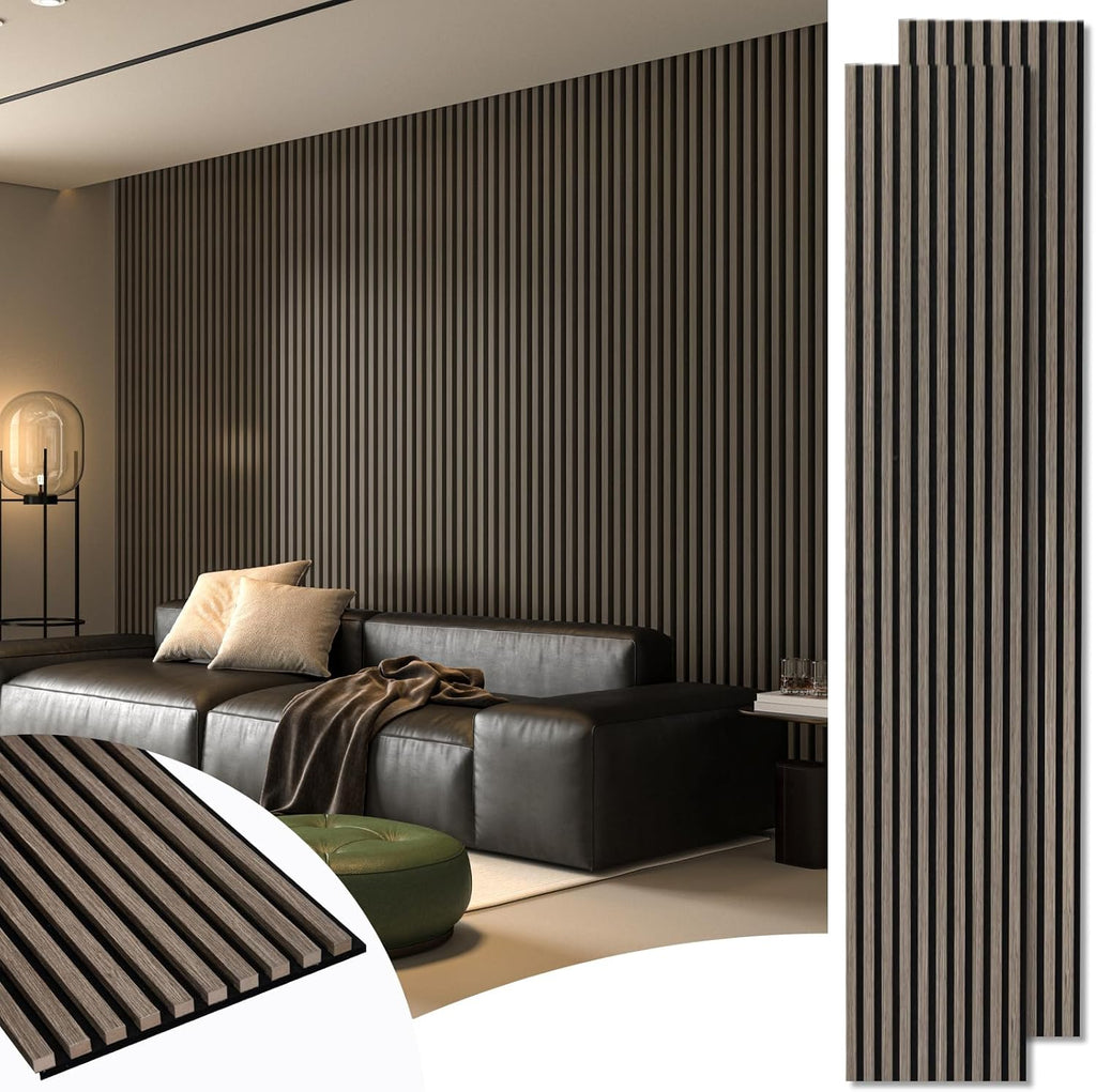 2-Pack 108" X 12" Acoustic Wood Panels for Wall, Soundproof Wood Slat Panel for Wall and Ceiling, 3D Fluted Sound Absorbing Paneling for Interior Wall Decor, Living Room, Bedroom - Blackwood