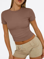 Womens Short Sleeve T Shirts Summer Crop Tops Basic Slim Fit Gym Workout Y2K Clothes