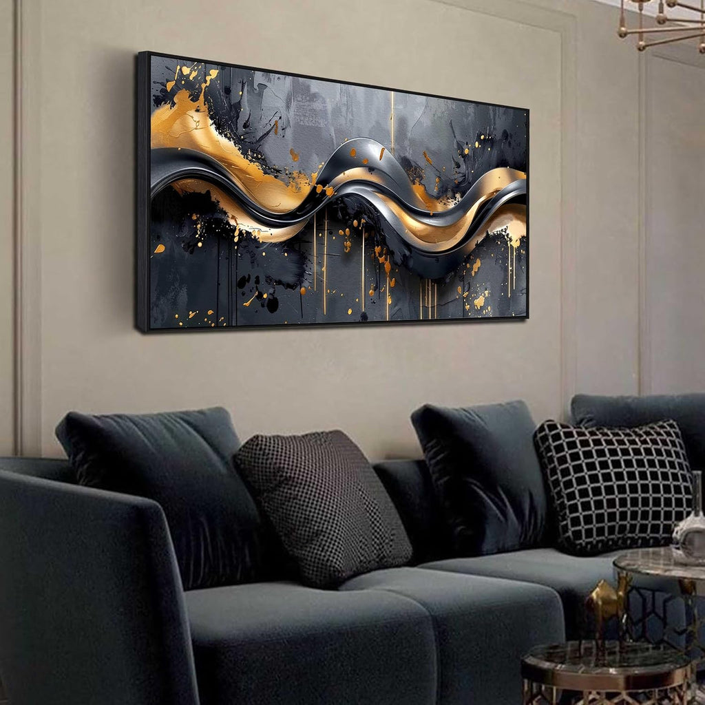 Elegant Black and Gold Wall Art 29" X 59" Canvas for Office Decor Living Room Stylish Large Artwork for Modern Art Pictures