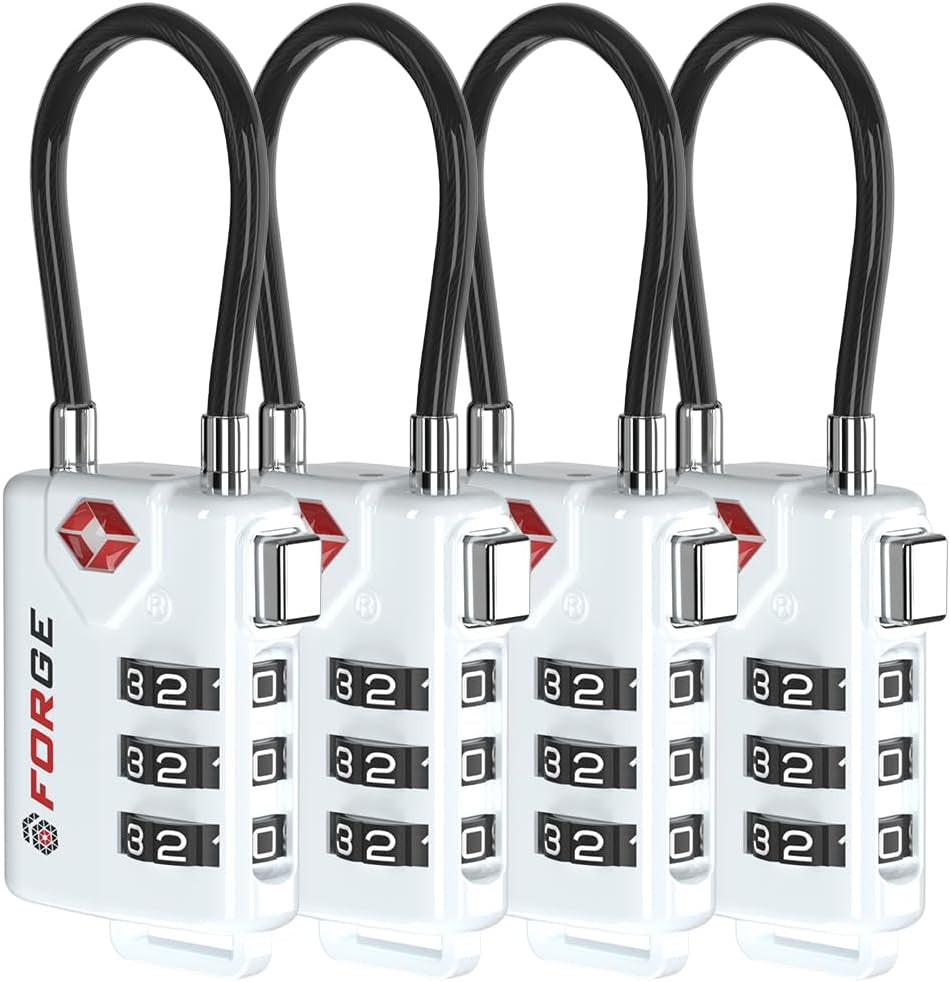 TSA Approved Cable Luggage Locks, Re-Settable Combination with Alloy Body, Black 2 Locks.
