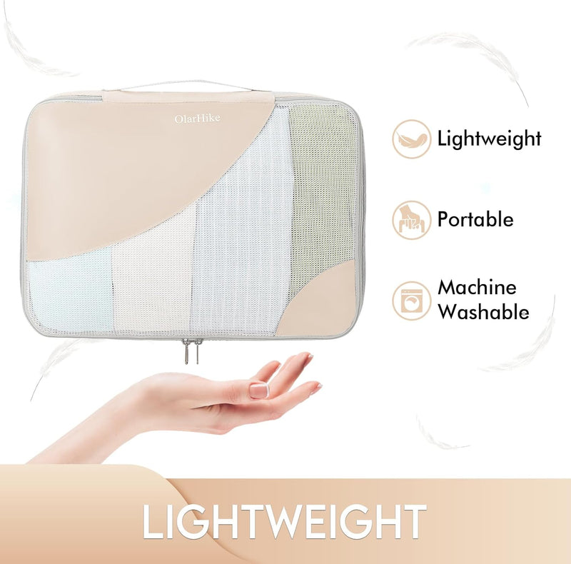 6 Set Packing Cubes for Travel, 3 Various Sizes(Large,Medium,Small), Luggage Organizer Bags for Travel Accessories Travel Essentials, Travel Cubes for Carry on Suitcases (Cream)