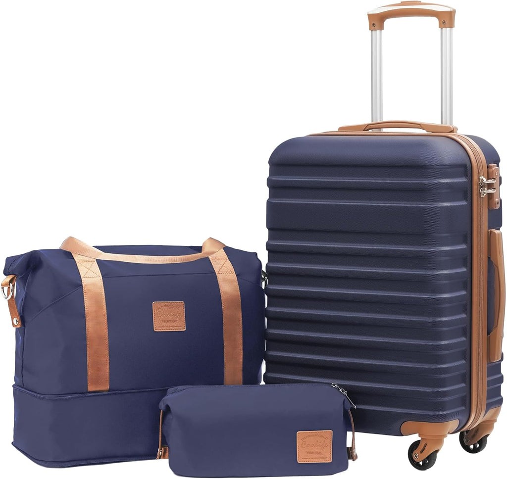 Suitcase Set 3 Piece Carry on Hardside Luggage with TSA Lock Spinner Wheels (White, S(20In))