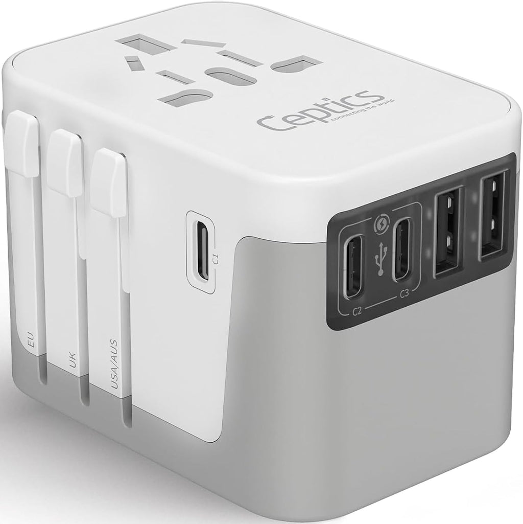Universal Travel Adapter Kit – 2 USA Sockets, 1X USB-A & C, 1X PD 35W Type C Port and Cable, Surge Protected, Plugs for EU, UK, China, AU, Japan - Use with Laptop, Phones, Cameras - ETL Tested
