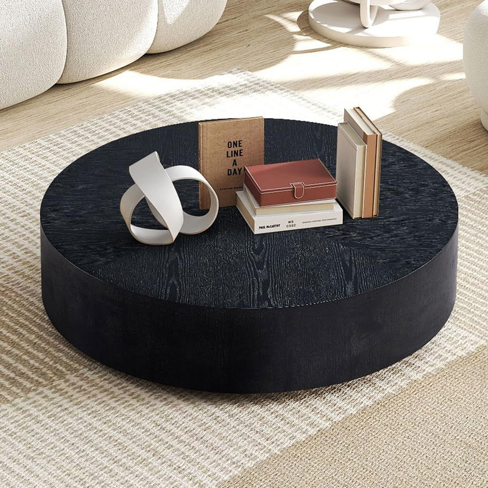 Round Coffee Table Set of 2 for Living Room Modern Drum Center Table Circle Side Tables for Apartment, No Need Assembly (Fiberglass 35.43'' &15.74'')
