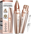 Eyebrow Facial Trimmer: 2 In1 Rechargeable Facial Hair Removal and Eyebrow Shaver - Face Lips Body Painless Facial Razor with Built-In LED Light (White)