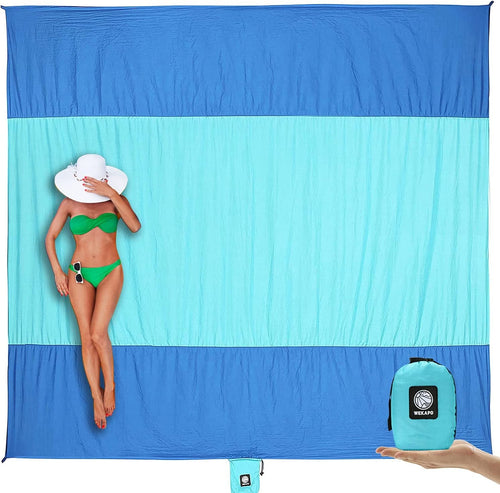 Beach Blanket Sandproof, Extra Large Beach Mat, Big & Compact Sand Free Mat Quick Drying, Lightweight & Durable with 6 Stakes & 4 Corner Pockets