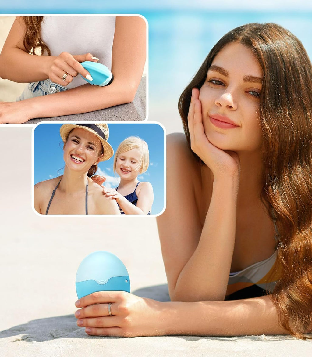 Sunscreen Applicator for Kids, Adults & Families - BPA Free & Refillable, Sunblock Buddy Brush Set with Protective Caps, Sun Lotion Applicator Sun Cream Brush (Blue)