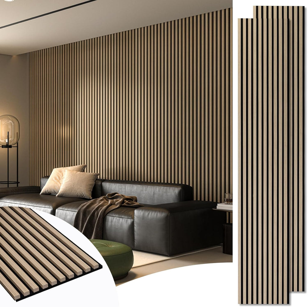 2-Pack 108" X 12" Acoustic Wood Panels for Wall, Soundproof Wood Slat Panel for Wall and Ceiling, 3D Fluted Sound Absorbing Paneling for Interior Wall Decor, Living Room, Bedroom - Blackwood