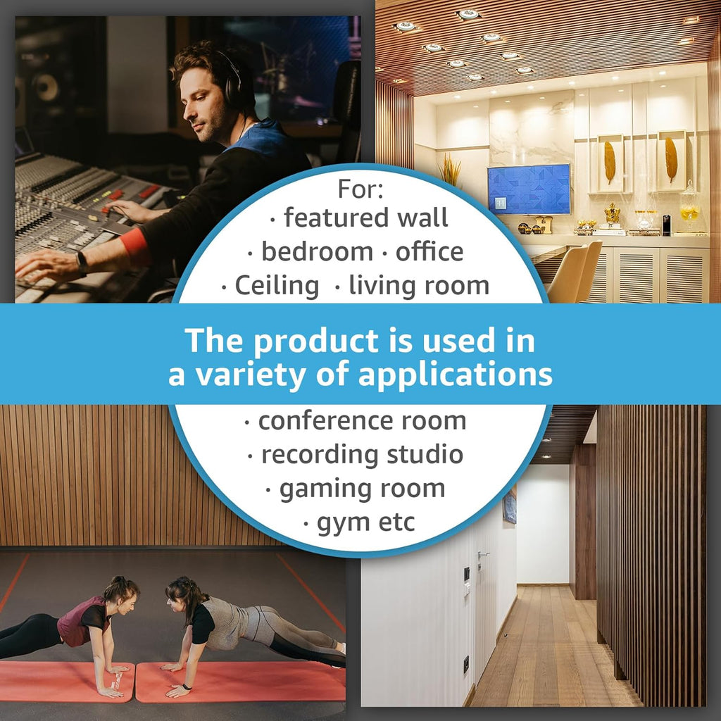2-Pack 108" X 12" Acoustic Wood Panels for Wall, Soundproof Wood Slat Panel for Wall and Ceiling, 3D Fluted Sound Absorbing Paneling for Interior Wall Decor, Living Room, Bedroom - Blackwood