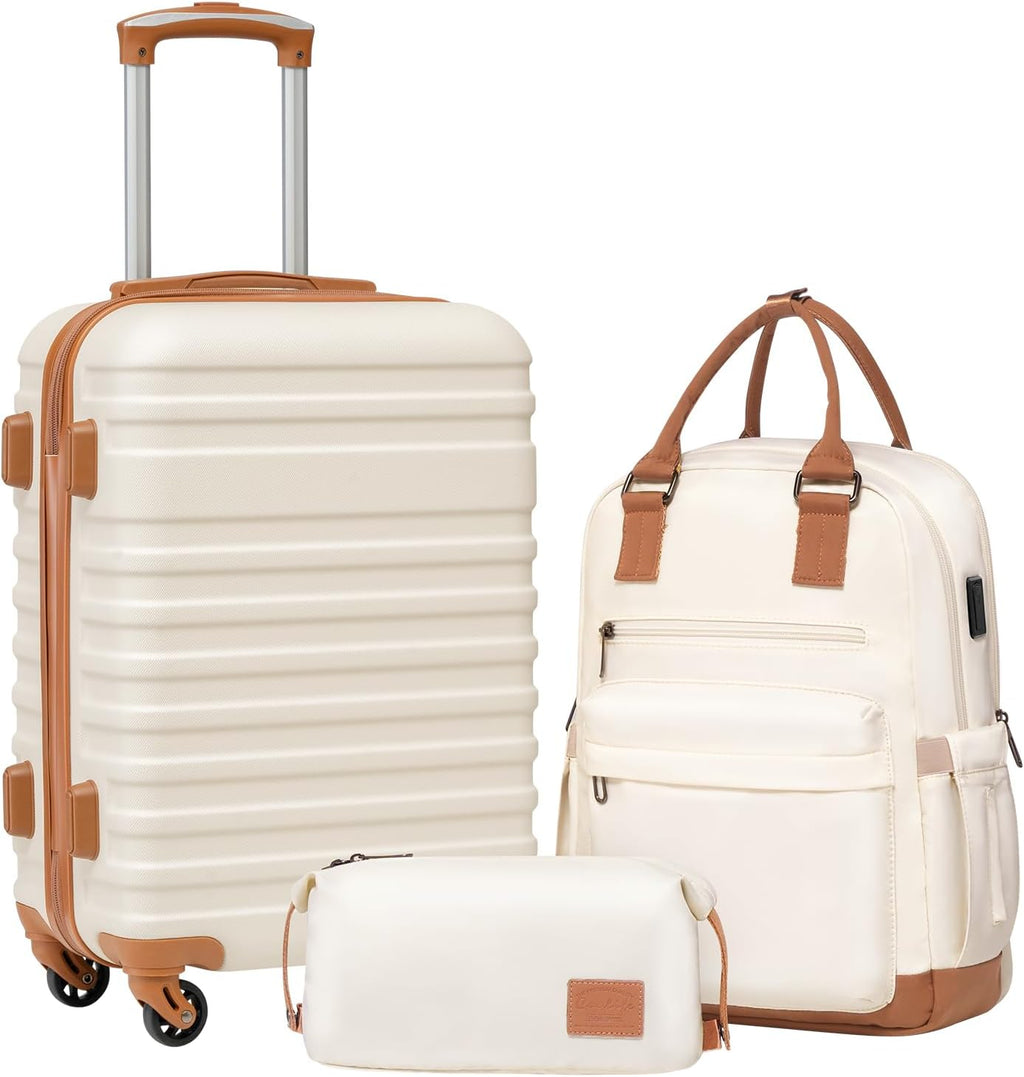 Suitcase Set 3 Piece Carry on Hardside Luggage with TSA Lock Spinner Wheels (White, S(20In))