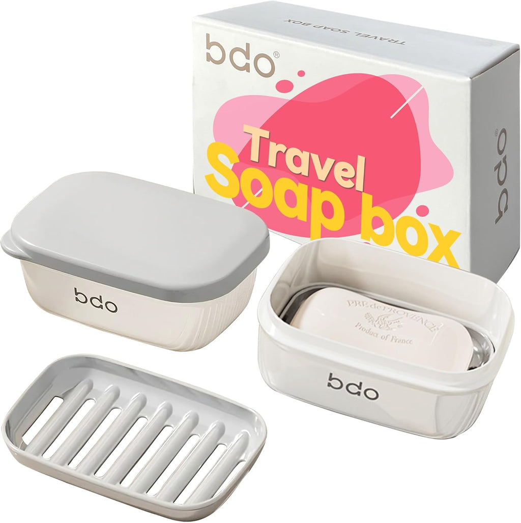 Travel Soap Case, Leakproof Soap Container with Lid, Portable Bar Soap Holder for Traveling, Soap Dish for Bathroom, Shower, Gym, School, Camping, Vacation, Outdoor-Transparent-Black