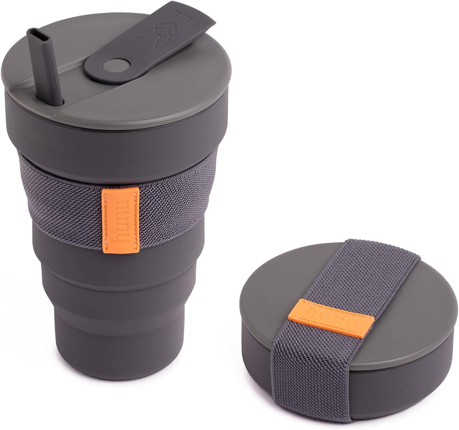 Collapsible Coffee Cup with Lid - Reusable & Microwave Safe Silicone Collapsible Cup, Foldable Cup, Portable Coffee Travel Mug/Camping Cup (12OZ, Warm Grey)*Straw Sold Separately*